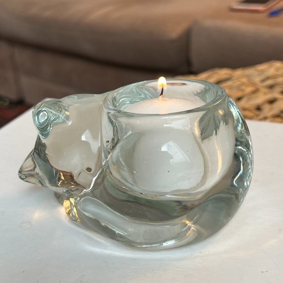 2 Items: INDIANA GLASS Cat Votive Candle Holder & NWT Kitty Ribbon Feline Meow - Picture 8 of 12